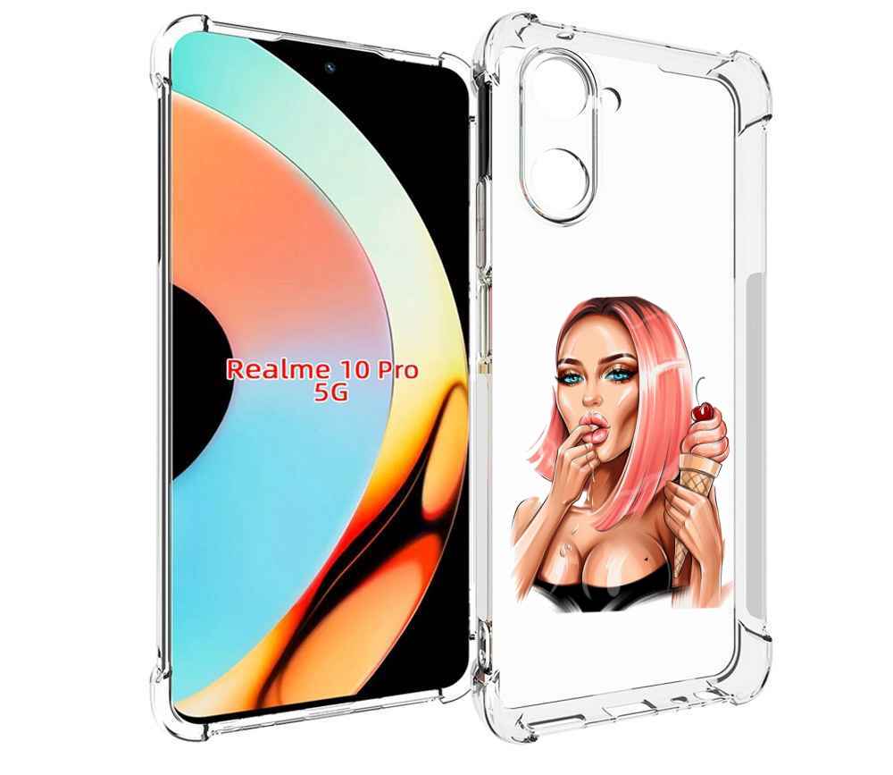 

Чехол бампер MyPads Девушка-и-мороженое женский для Realme 10 Pr..., Прозрачный, Tocco