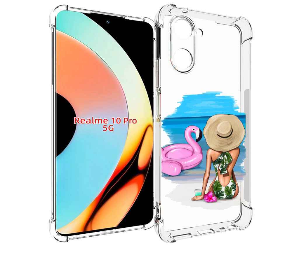 

Чехол бампер MyPads Девушка-и-фламинго женский для Realme 10 Pro..., Прозрачный, Tocco