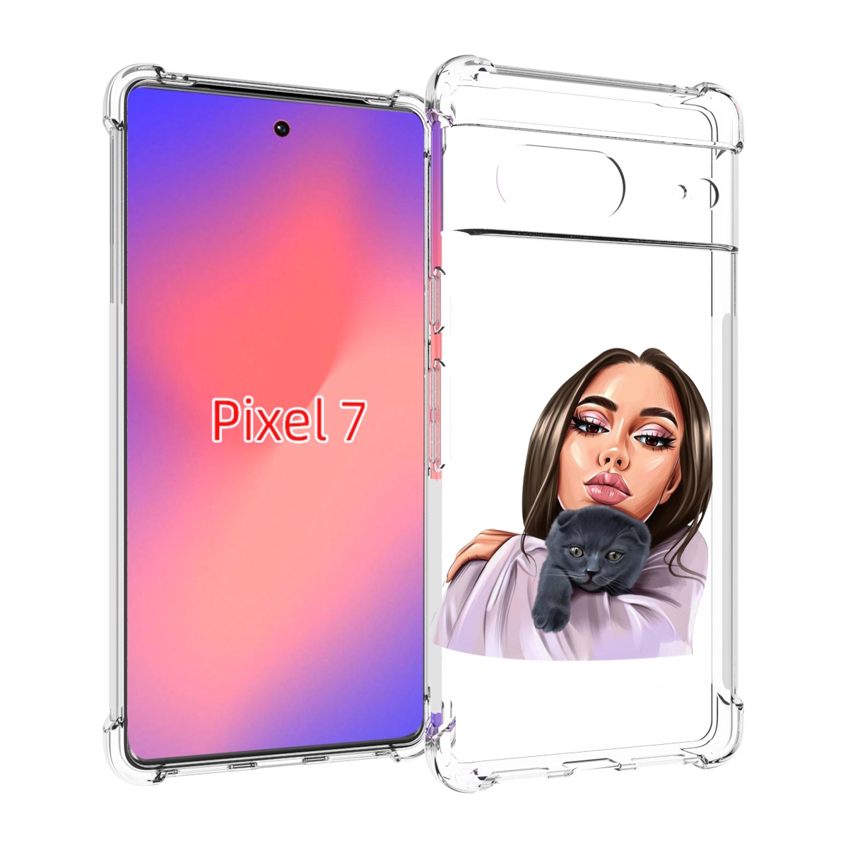 

Чехол Mypads Нарисованная-Девушка-С-Котом Женский Для Google Pixel 7, Прозрачный, Tocco