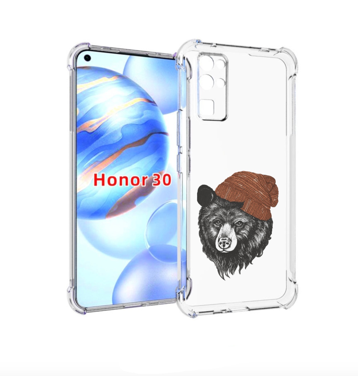 

Чехол бампер MyPads Медведь в шапке 2 для Honor 30 (BMH-AN10) пр, Прозрачный, Tocco