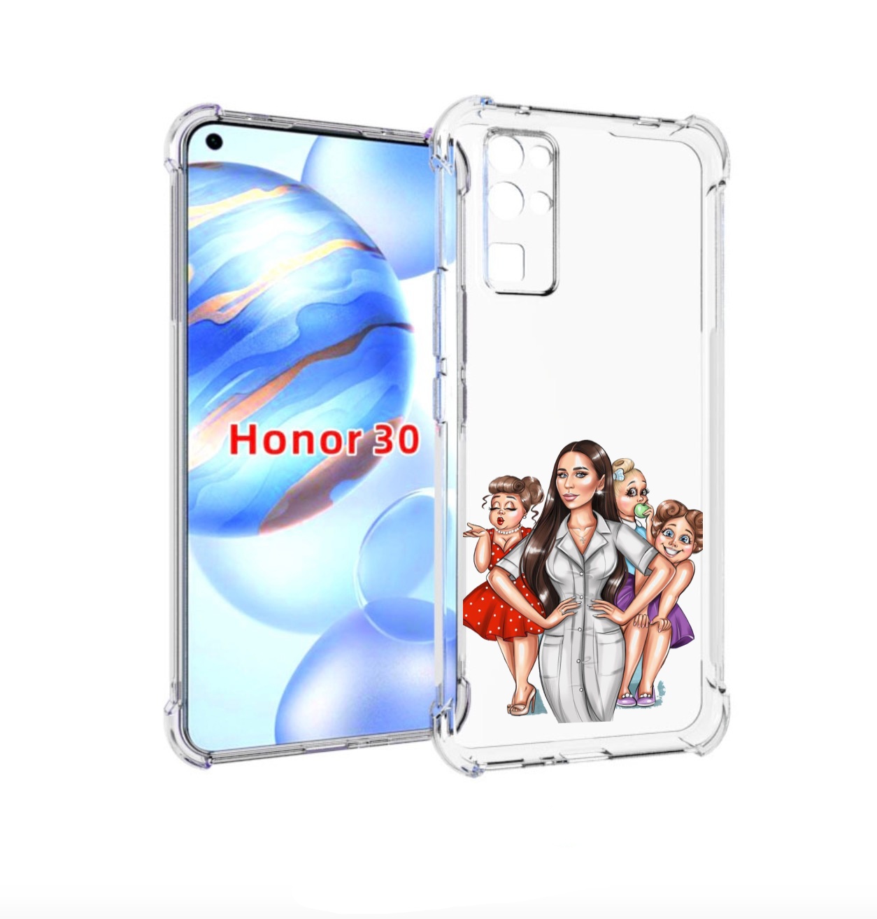 

Чехол бампер MyPads Милые-дамы женский для Honor 30 (BMH-AN10) п, Прозрачный, Tocco