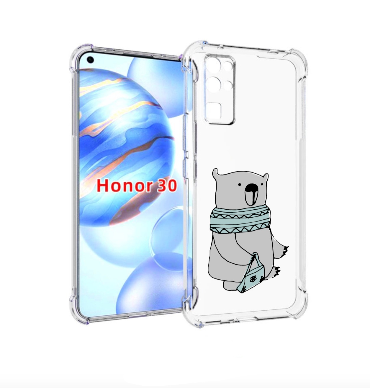 

Чехол бампер MyPads Модный медведь для Honor 30 (BMH-AN10) проти, Прозрачный, Tocco
