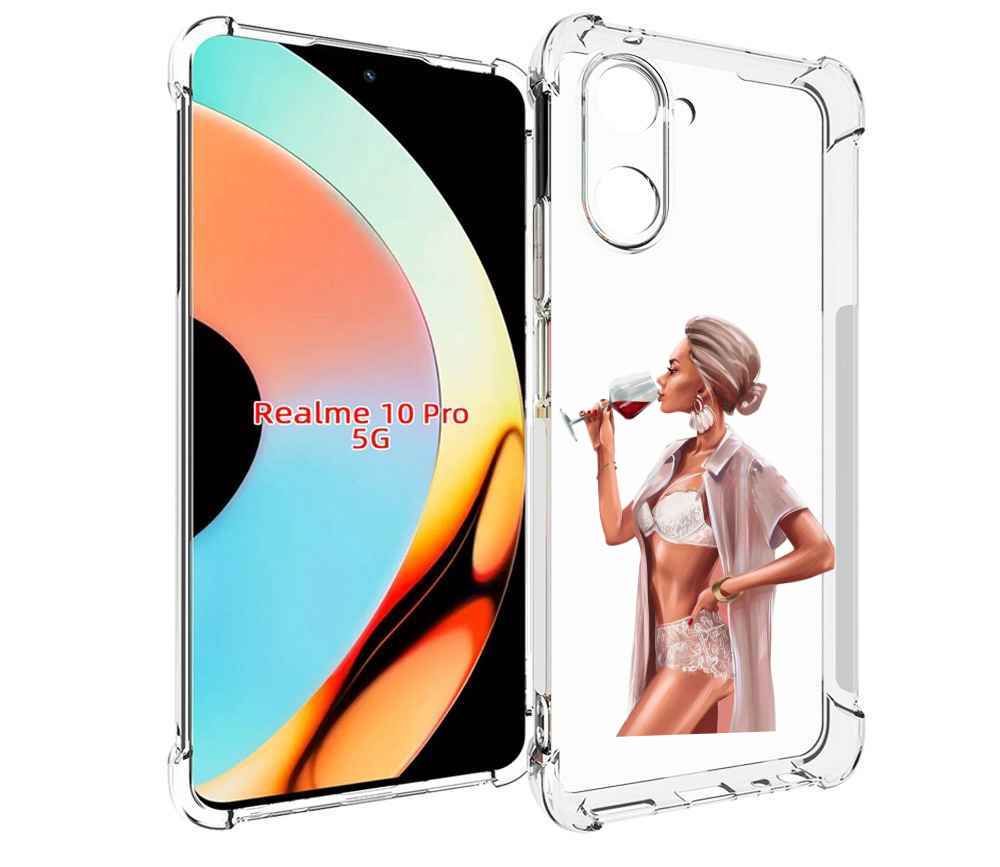 

Чехол бампер MyPads Девушка-с-вином женский для Realme 10 Pro пр..., Прозрачный, Tocco