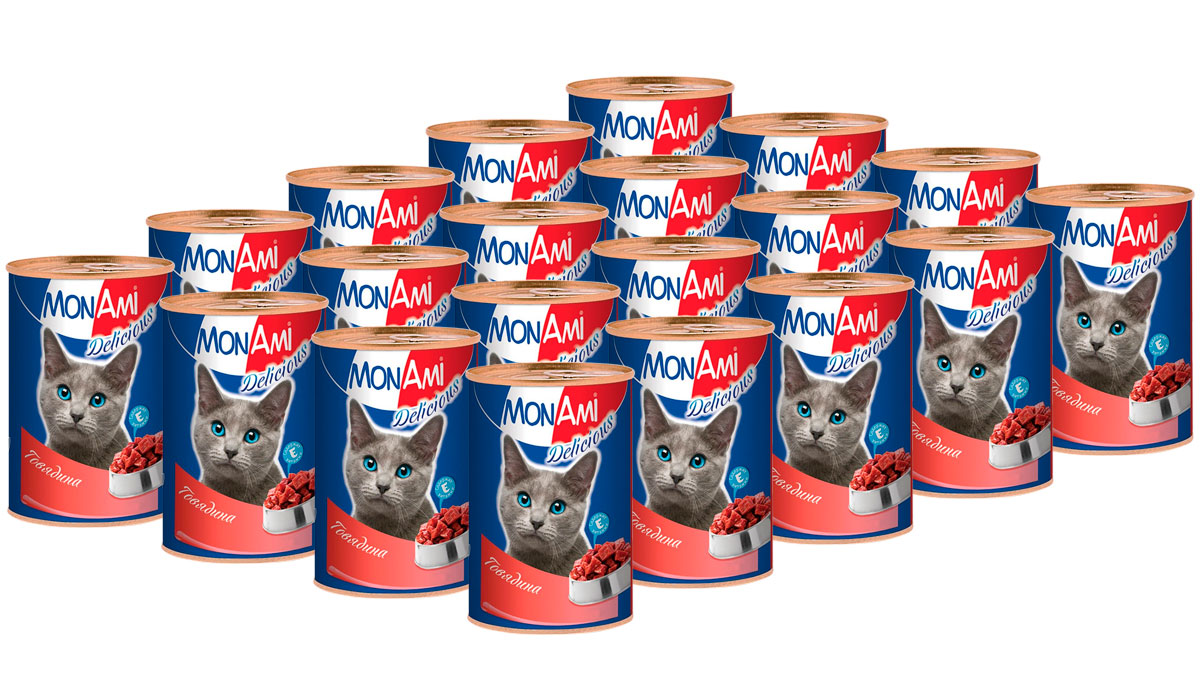 фото Консервы для кошек monami delicious с говядиной, 20шт по 350г