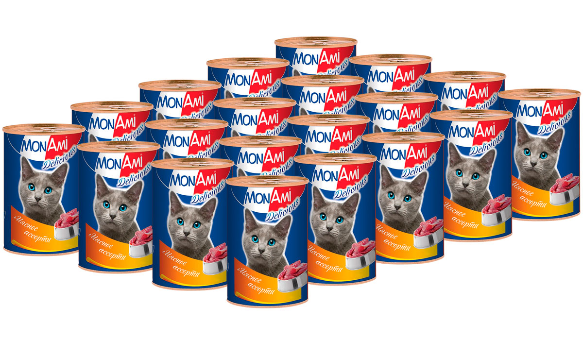 фото Консервы для кошек monami delicious с мясным ассорти, 20шт по 350г