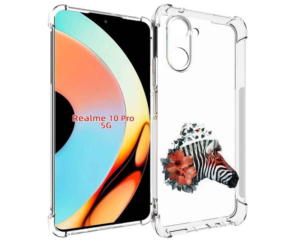

Чехол бампер MyPads Зебра с цветами для Realme 10 Pro противоуда..., Прозрачный, Tocco