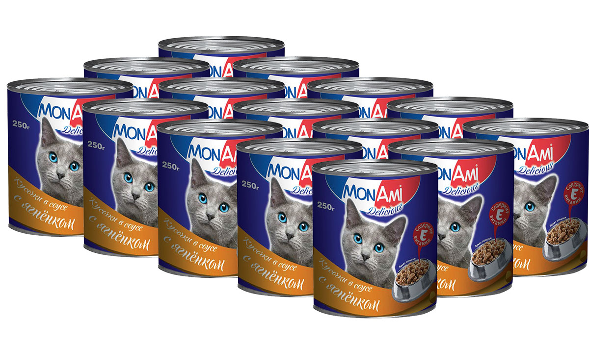 

Консервы для кошек MonAmi Delicious кусочки в соусе с ягненком, 15шт по 250г, Delicious