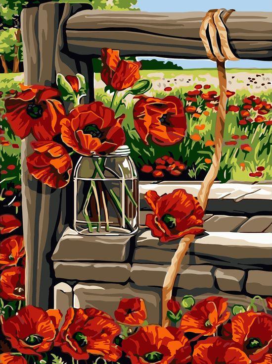 

Картина по номерам Цветной Маки у колодца, 30x40, Маки у колодца