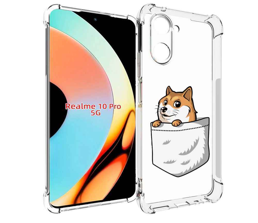 

Чехол бампер MyPads Корги в кармане для Realme 10 Pro противоуда..., Прозрачный, Tocco