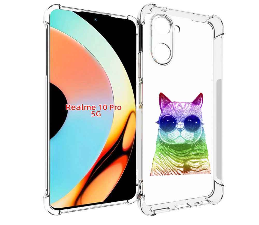 

Чехол бампер MyPads Кот в очках для Realme 10 Pro противоударный, Прозрачный, Tocco