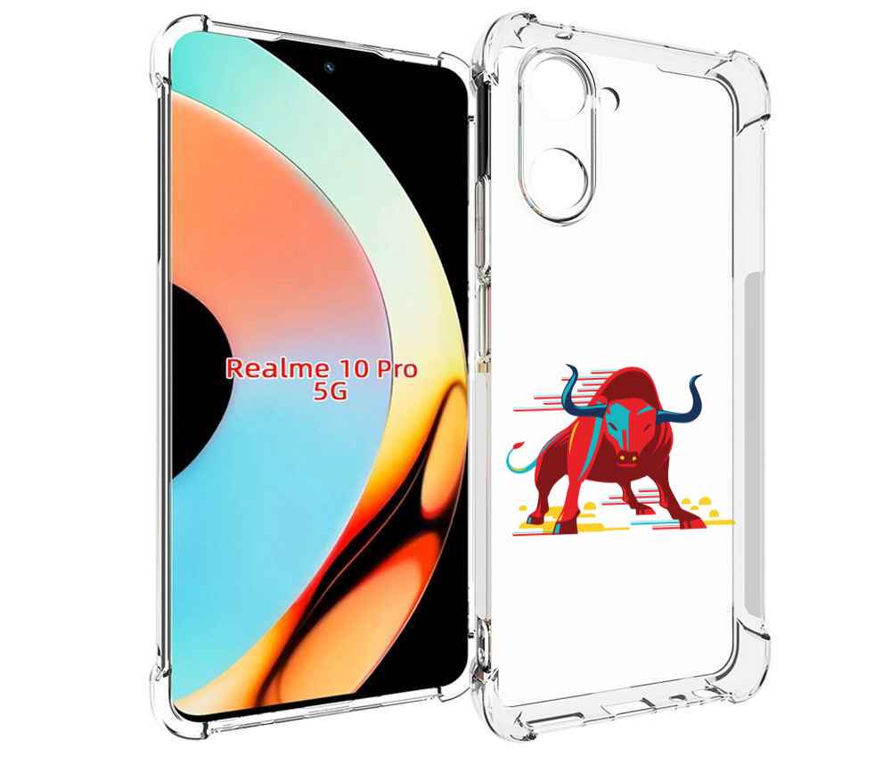 

Чехол бампер MyPads Красный-бык для Realme 10 Pro противоударный, Прозрачный, Tocco