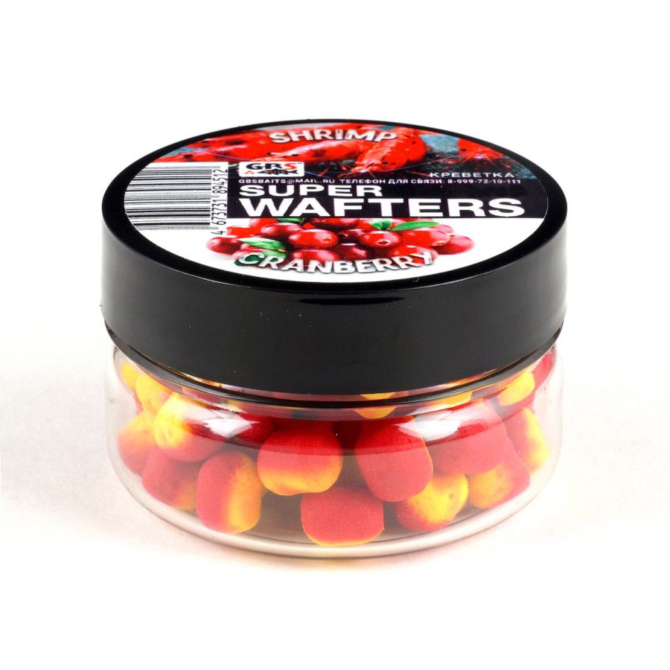 

Вафтерсы GBS BaITS Super Wafters 6x9 мм 48 гр Креветка Клюква, Super Wafters 6x9 мм