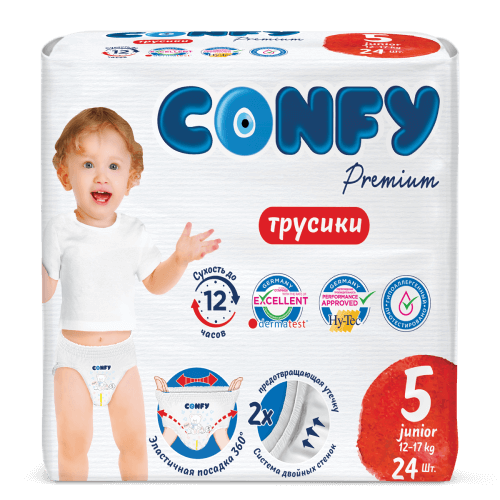 Трусики детские Confy Premium Junior 12-17 кг размер 5, 24 шт. трусики подгузники lovular ночные детские l 9 14 кг 19 шт