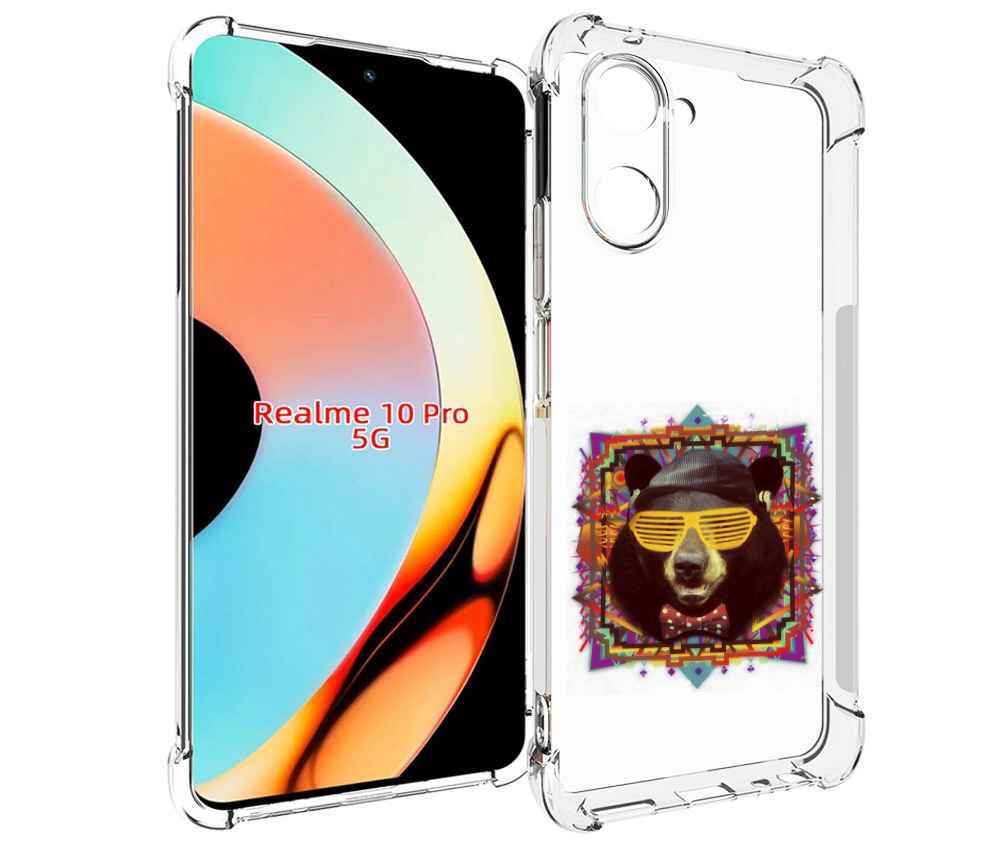 

Чехол бампер MyPads Медведь в очках для Realme 10 Pro противоуда..., Прозрачный, Tocco