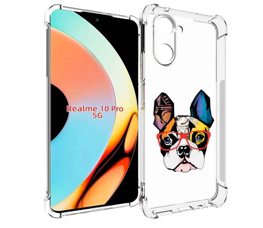 Чехол бампер MyPads Мопс-в-очках для Realme 10 Pro противоударный