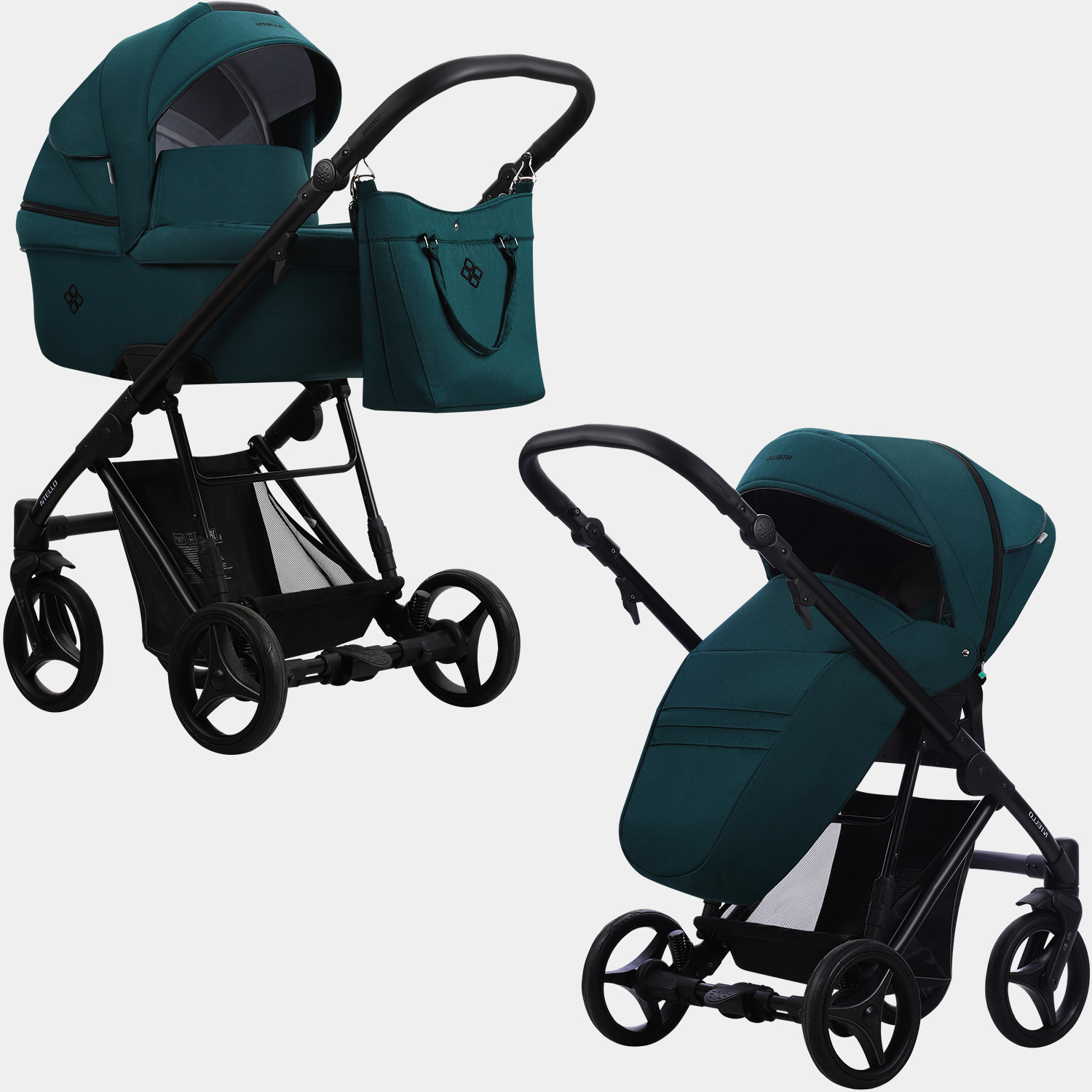 

Коляска 2 в 1 Bebetto Nitello 07, темно-бирюзовый, рама черная, Nitello