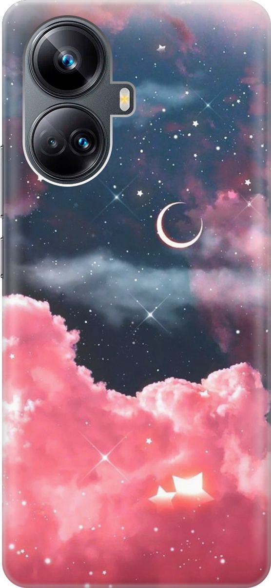 

Чехол на Realme 10 Pro+ "Месяц и розовые облака", Розовый;синий, 158632