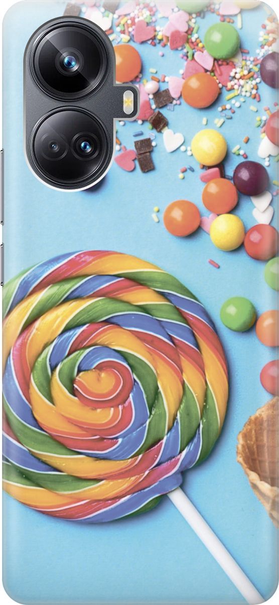 

Чехол на Realme 10 Pro+ "Разноцветный леденец", Голубой;желтый, 158624
