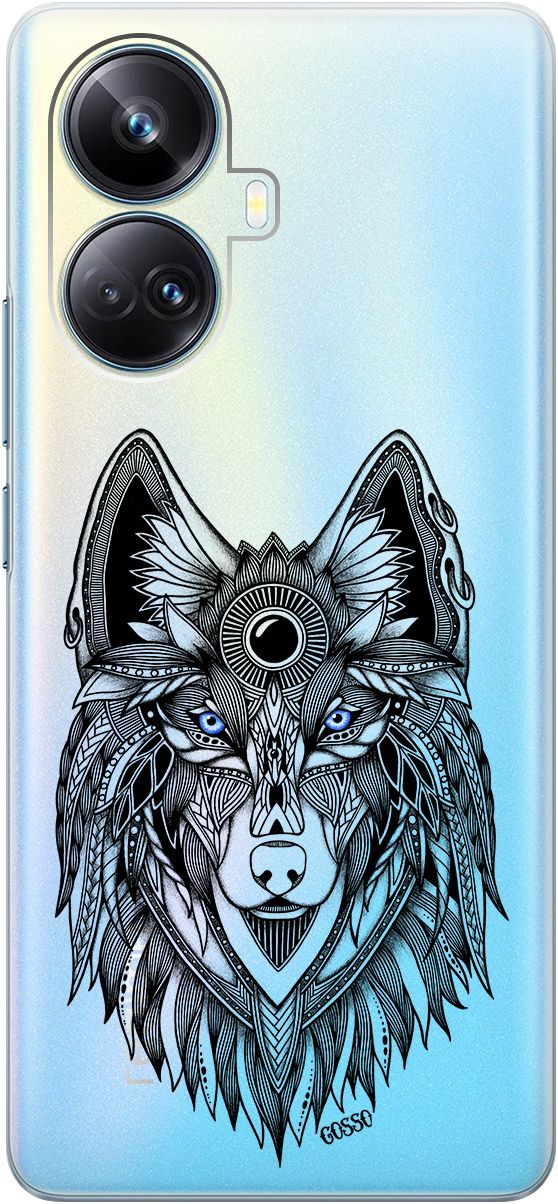 

Чехол на Realme 10 Pro+ "Grand Wolf" прозрачный, Прозрачный;голубой, 158639