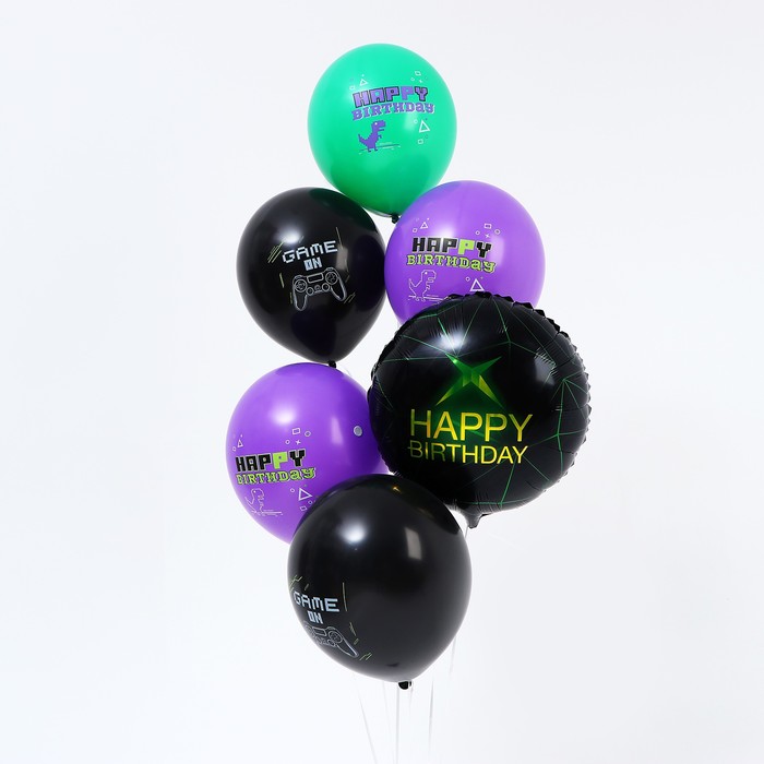 

Букет из шаров Happy Birthday, game, латекс, фольга, набор 6 шт., День рождения