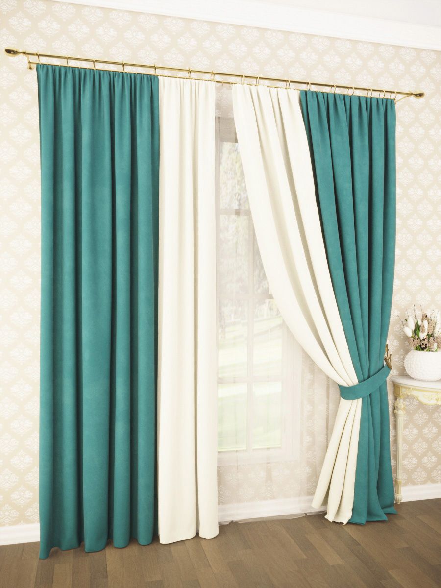 

Шторы для комнаты Elvion 180х250 - 2 шт. темно-бирюзовый, 100/93-180250, Канвас-люкс_2 шторы_2 подхвата