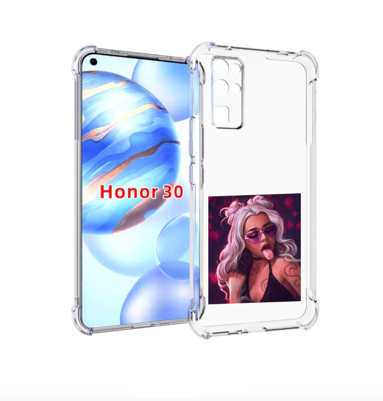

Чехол бампер MyPads блестящий-язык женский для Honor 30 (BMH-AN1, Прозрачный, Tocco
