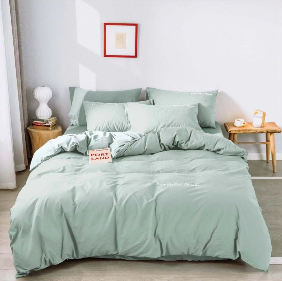 фото Комплект постельного белья alanna однотонный с вышивкой евро сатин