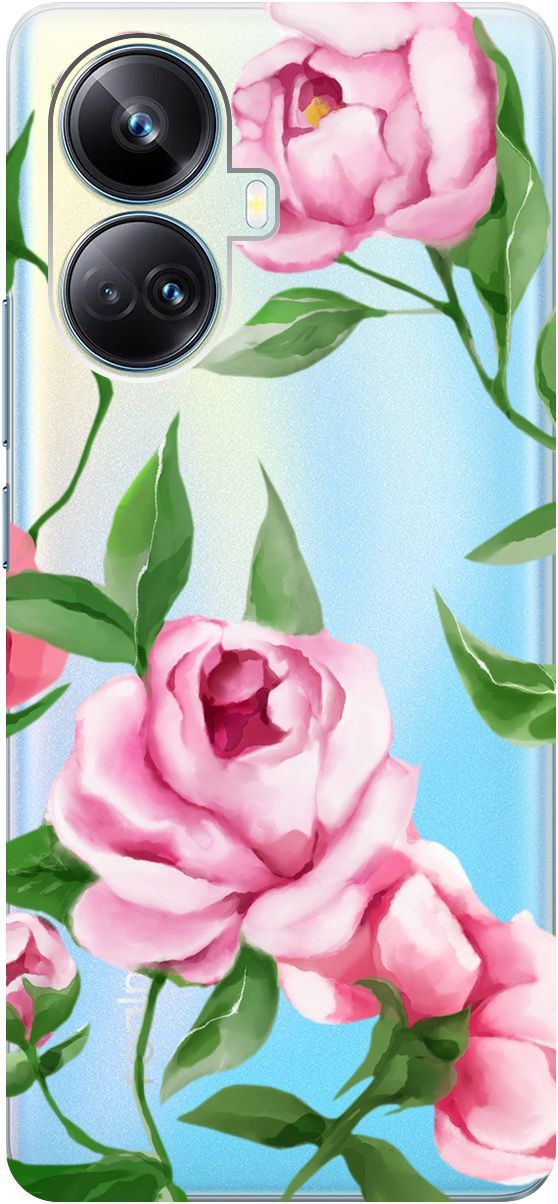 

Чехол на Realme 10 Pro+ "Amazing Peonies" прозрачный, Прозрачный;розовый, 158640