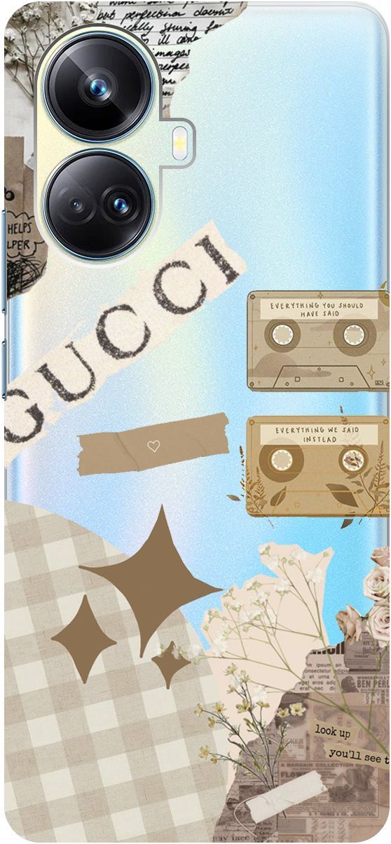 

Чехол на Realme 10 Pro+ "GUCCI Stickers" прозрачный, Прозрачный;бежевый, 158640