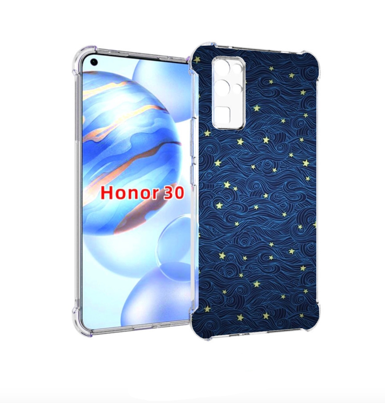 

Чехол бампер MyPads волны с звездами акварель для Honor 30 (BMH-, Прозрачный, Tocco