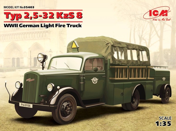 фото Сборная модель icm 1/35 германский легкий пожарный автомобиль іі мв typ 2,5-32 kzs 8 35403