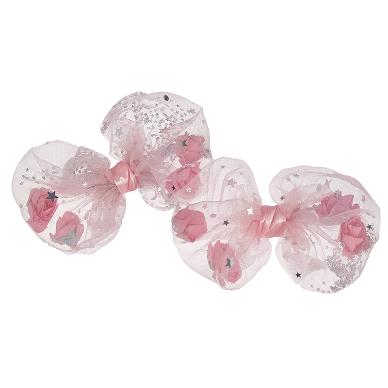 фото Детские бантики для волос baziator 2 шт на резинке с розами и блестками внутри, розовые