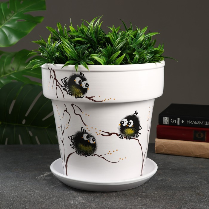 

Цветочный горшок Птички 7 л белый 1 шт., Птички