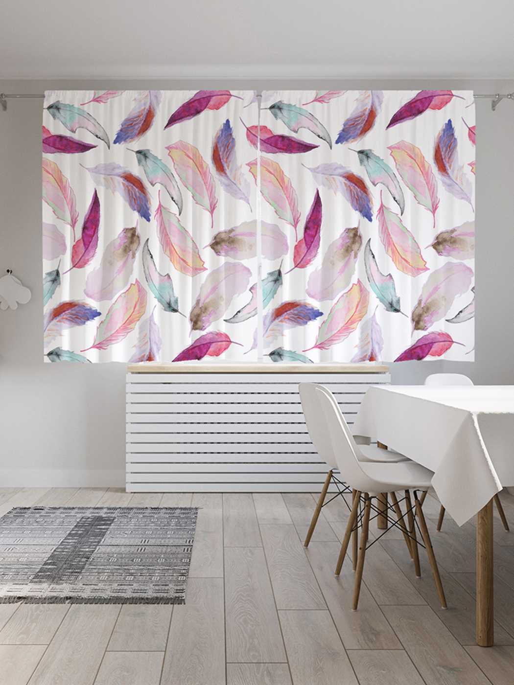 фото Шторы с фотопечатью joyarty "вихрь из перьев" из сатена, 290х180 см