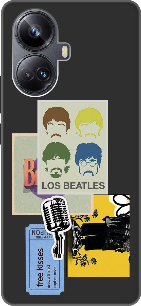 

Чехол на Realme 10 Pro+ "Beatles Stickers" черный, Черный;белый, 158643