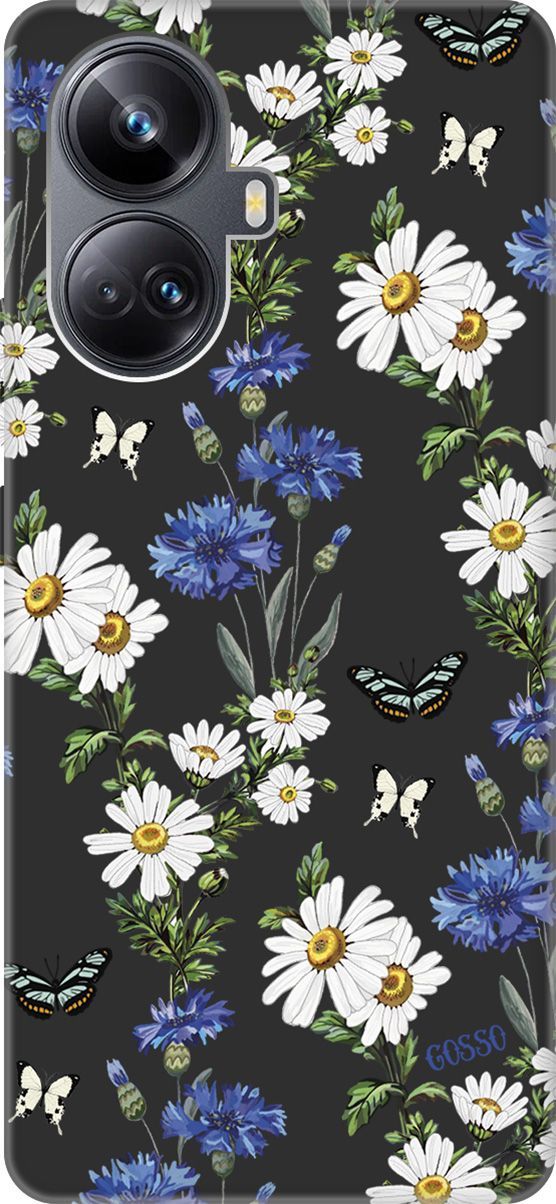 

Чехол на Realme 10 Pro+ "Hello, Camomiles" черный, Черный;белый, 158644
