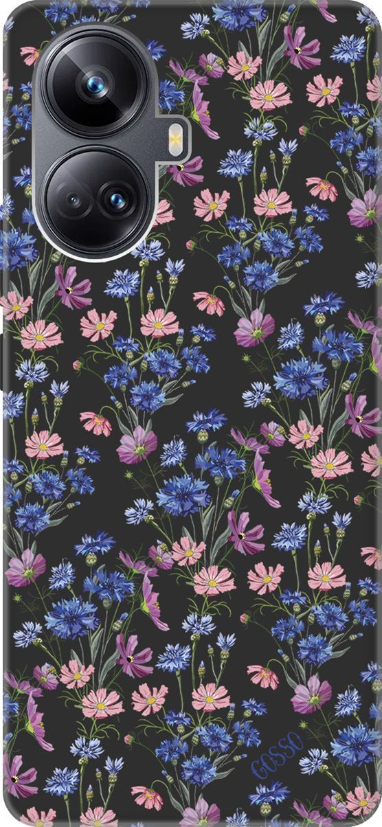 

Чехол на Realme 10 Pro+ "Lovely Cornflowers" черный, Черный;голубой, 158644