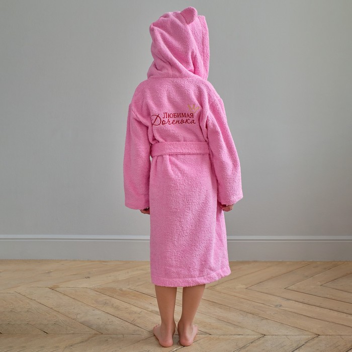 фото Халат махровый детский "любимая доченька" р-р 30 (98-104 см), светло-розовый этель