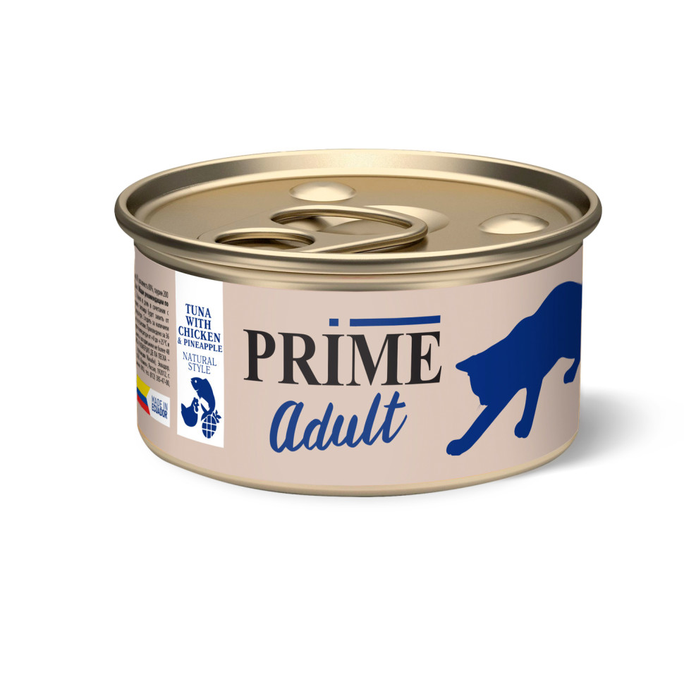 

Консервы для кошек Prime с тунцом, курицей и ананасом, 12шт по 85г