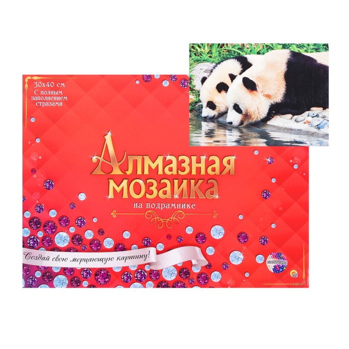 

Алмазная мозаика 30 × 40 см, полное заполнение, с подрамником «Панды на водопое»