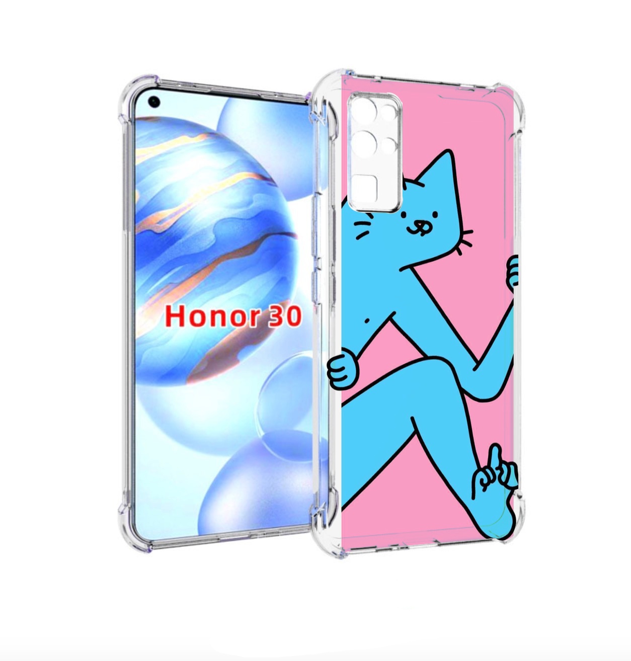 

Чехол бампер MyPads голубой кот в дверце для Honor 30 (BMH-AN10), Прозрачный, Tocco