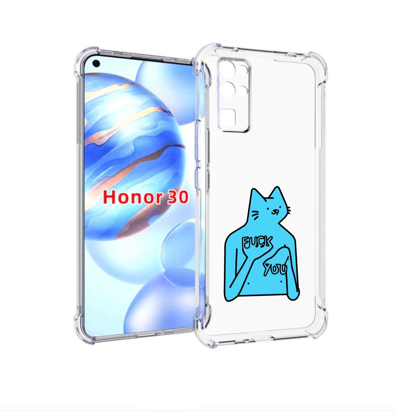 

Чехол бампер MyPads голубой-кот-фак-ю для Honor 30 (BMH-AN10) пр, Прозрачный, Tocco