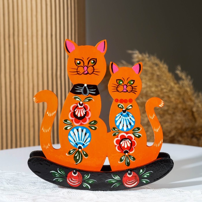 

Сувенир "Кошка-качалка", рыжая, гордецкая роспись