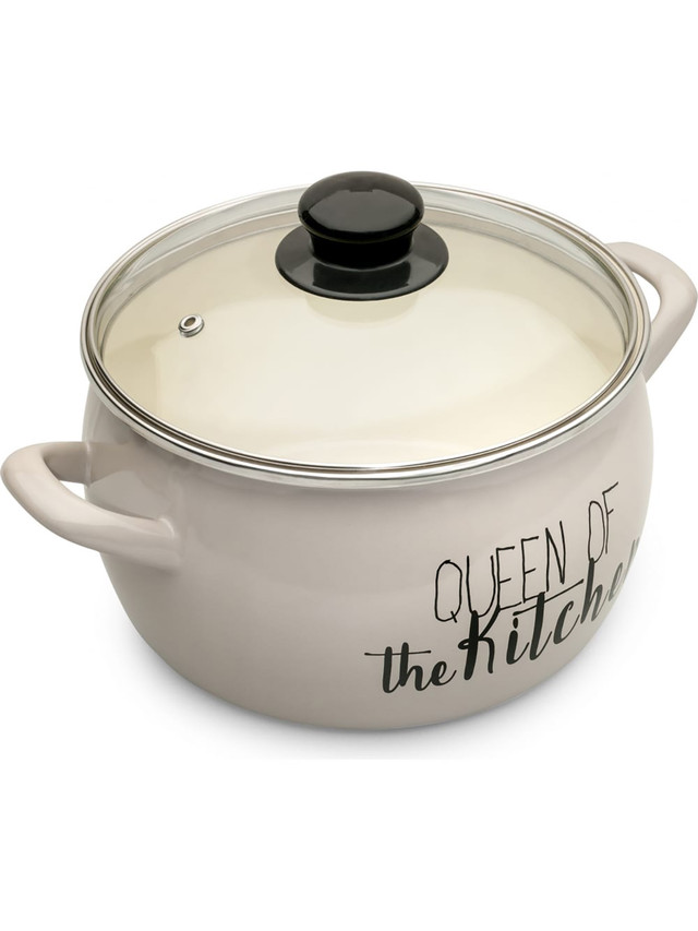 

Кастрюля Metrot Queen of Kitchen 2,2 л эмалированная с крышкой 7235, Бежевый