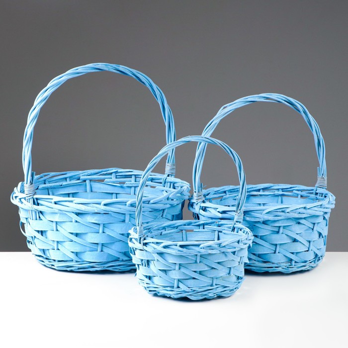 

Набор плетеных корзин, ива 34x15/39x28; 30x13/34x24; 23x11/29x19 см, 3 шт, голубой