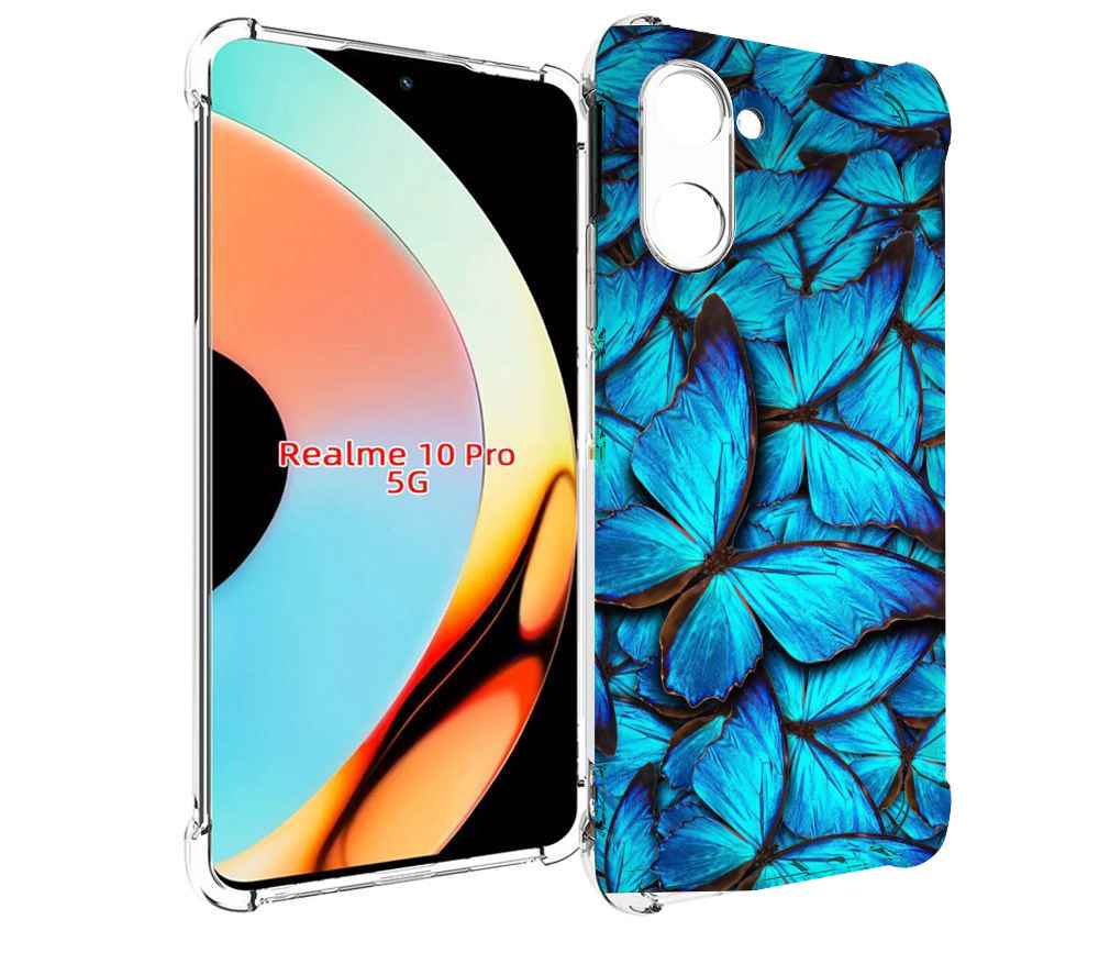 

Чехол бампер MyPads бирюзовые бабочки для Realme 10 Pro противоу..., Прозрачный, Tocco