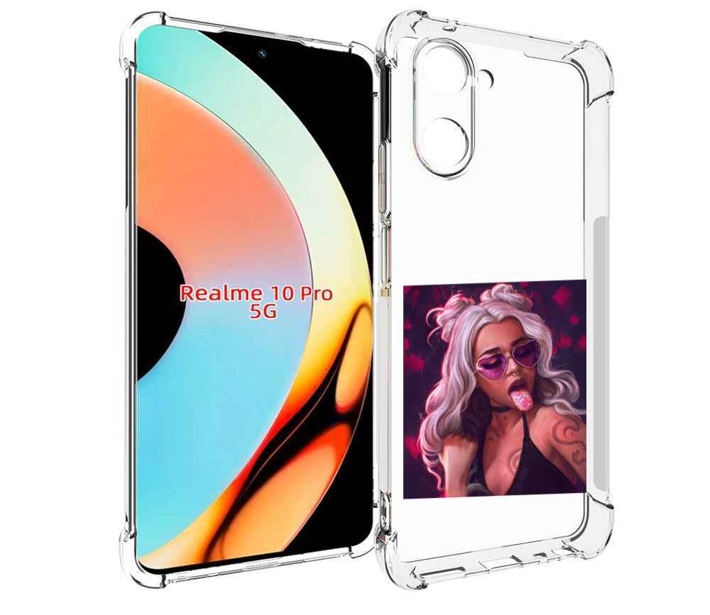 

Чехол бампер MyPads блестящий-язык женский для Realme 10 Pro про..., Прозрачный, Tocco