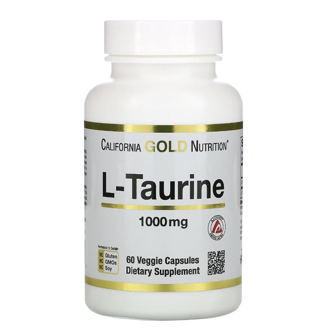 L-таурин аминокислота California Gold Nutrition - L-Taurine 1000 мг капсулы 60 шт.