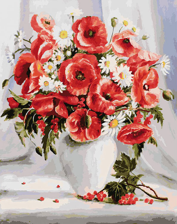 

Картина по номерам Белоснежка Маки и ромашки, 40x50, Маки и ромашки