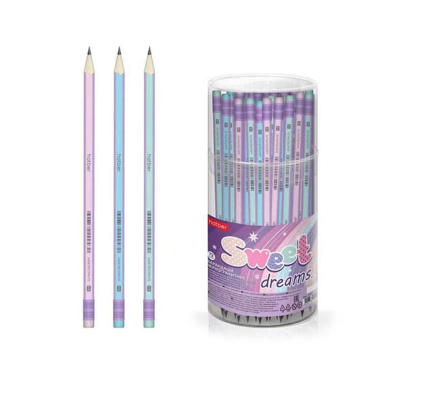 

Карандаш Hatber Sweet Dreams HB чернографитный, с ластиком, ассорти, 72 шт.
